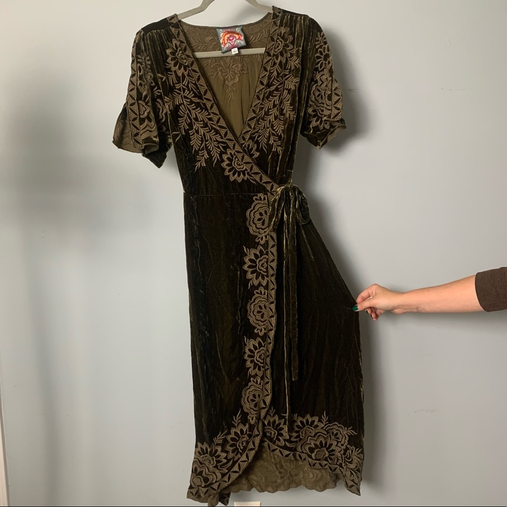 JOHNNY WAS VELVET EMBROIDERED DRESS